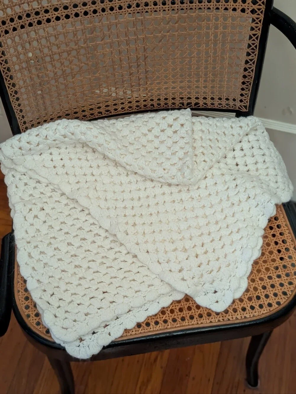 Vintage white hand crochet baby blankets (set of two) with a boho vibe 36x33